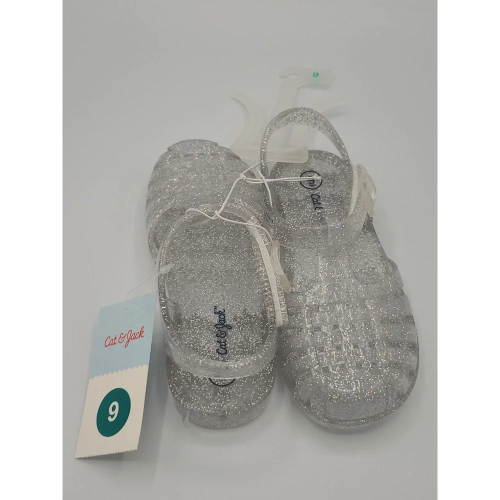 Cat And Jack Sunny Clear Jelly Sandals With Glitter Toddler Size 9